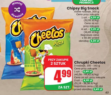 Chrupki pizza Cheetos promocja w Dino