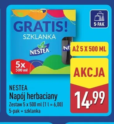 Napój herbaciany Nestea 5-pak 500ml ze szklanką promocja w Aldi