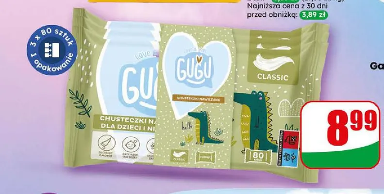 Chusteczki nawilżane Classic Gugu 3-pak promocja w Dino