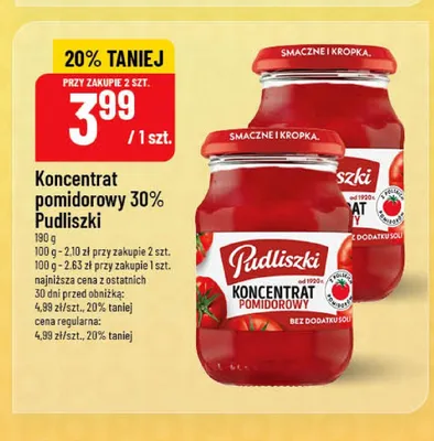 Koncentrat pomidorowy 30% Pudliszki promocja w POLOmarket