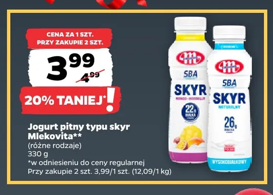 Jogurt pitny typu skyr Mlekovita naturalny promocja w Netto