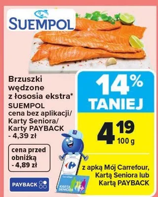 Brzuszki wędzone z łososia ekstra Suempol promocja w Carrefour