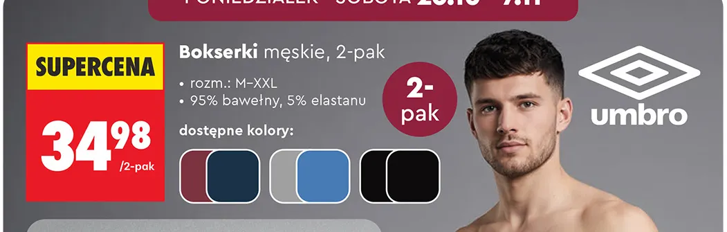 Bokserki męskie 2-pak Umbro promocja w Biedronka