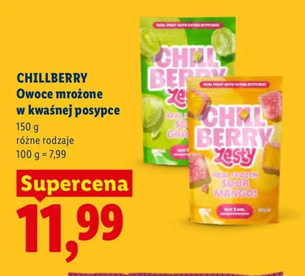 Owoce mrożone w kwaśnej posypce Sour Grapes Chillberry promocja w Lidl