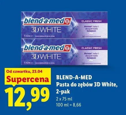Pasta do zębów Blend-a-Med 3D White Classic Fresh 2-pak promocja w Lidl
