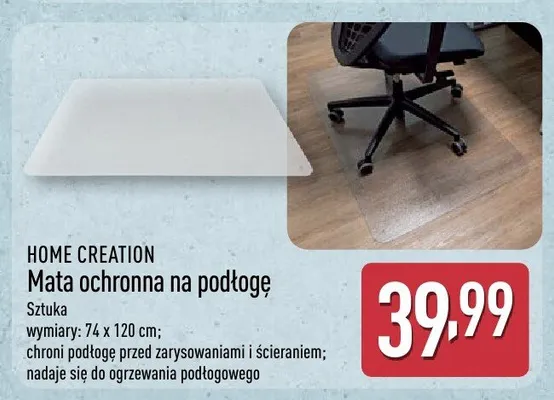 Mata ochronna na podłogę HOME CREATION 74x120cm promocja w Aldi