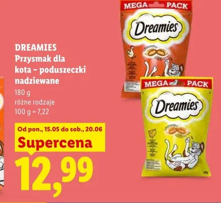 Przysmak dla kota Dreamies poduszeczki nadziewane promocja w Lidl