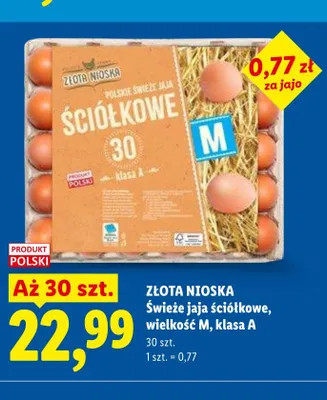 Świeże jaja ściółkowe wielkość M klasa A Złota Nioska promocja w Lidl