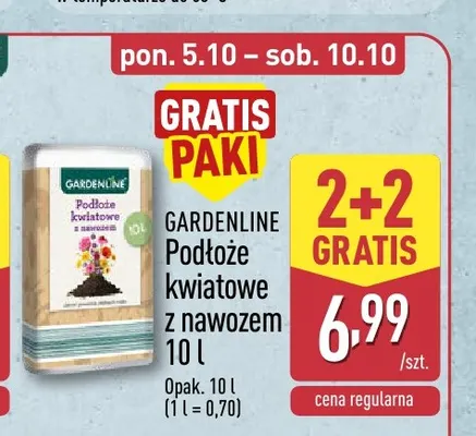 Podłoże kwiatowe z nawozem Gardenline promocja w Aldi