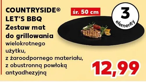 Zestaw mat do grillowania Countryside Let's BBQ wielokrotnego użytku z żaroodpornego materiału z obustronną powłoką antyadhezyjną śr. 50cm promocja w Kaufland
