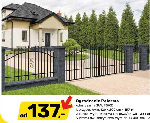 Ogrodzenie Palermo czarny (RAL 9005) promocja w Bricomarche