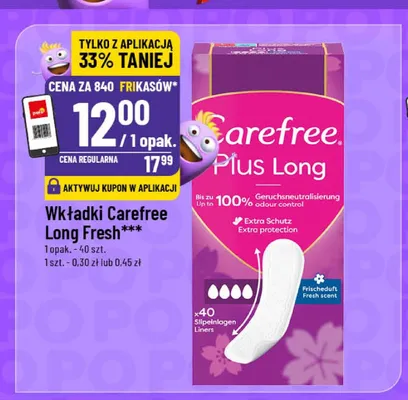 Wkładki higieniczne Carefree Plus Long Fresh promocja w POLOmarket