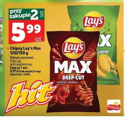 Chipsy Lay's Max Twisted Paprika promocja w TOPAZ