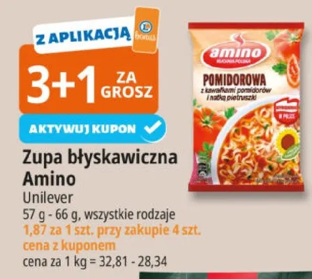 Zupa błyskawiczna pomidorowa z kawałkami pomidorów i natką pietruszki promocja w Leclerc