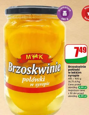 Brzoskwinie połówki w lekkim syropie promocja w Dino