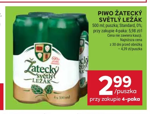 Piwo bezalkoholowe Žatecký Světlý Ležák promocja w Stokrotka