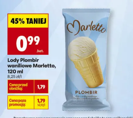 Lody Plombir waniliowe Marletto promocja w Biedronka