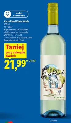 Wino białe półwytrawne Carlo Rossi Vinho Verde promocja w Lidl
