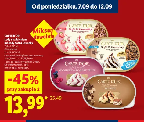 Lody Carte D'Or Soft & Crunchy Wafers & Pink Chocolatey promocja w Lidl