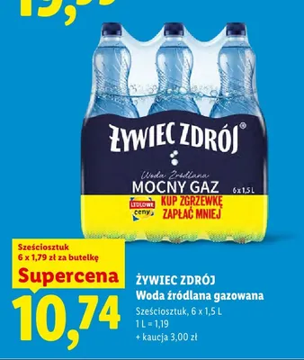 Woda źródlana gazowana Żywiec Zdrój Mocny Gaz 6-pak promocja w Lidl