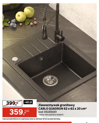 Zlewozmywak granitowy Carlo Quadron 62x62x20 cm promocja w Leroy Merlin