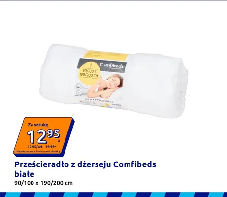 Prześcieradło z dżerseju Comfibeds białe 90/100x190/200 cm promocja w Action