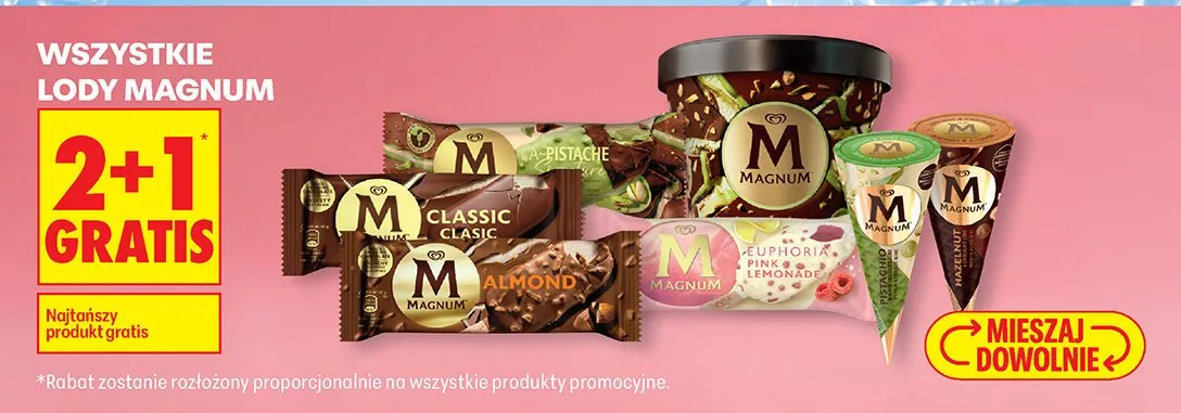 Wszystkie lody Magnum 2+1 GRATIS promocja w Biedronka