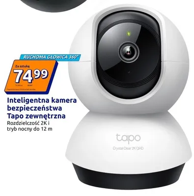 Inteligentna kamera bezpieczeństwa Tapo zewnętrzna ruchoma głowica 360° rozdzielczość 2K tryb nocny do 12m promocja w Action