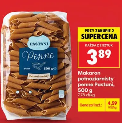Makaron pełnoziarnisty penne Pastani promocja w Biedronka