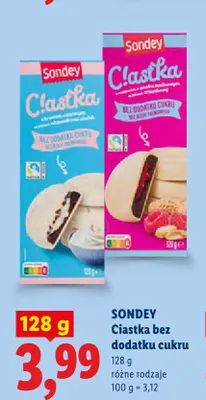 Ciastka bez dodatku cukru Sondey z kremem śmietankowym promocja w Lidl