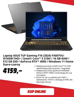 Laptop Asus Tuf Gaming F16 (2024) FX607VU-I5165W promocja w Media Markt