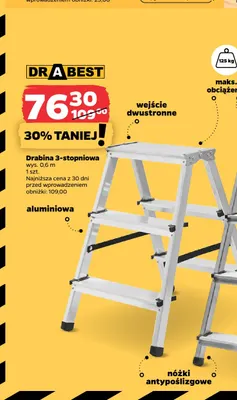 Drabina aluminiowa 3-stopniowa Drabest promocja w Netto