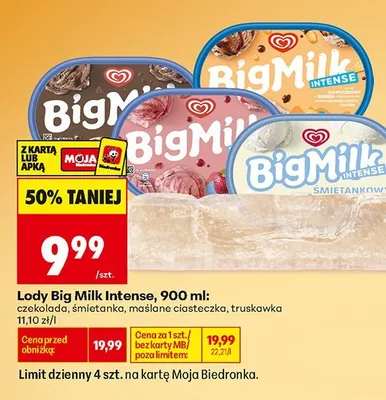 Lody Big Milk Intense maślane ciasteczko promocja w Biedronka