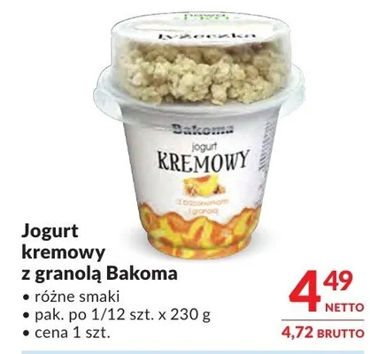 Jogurt kremowy z granolą Bakoma promocja w Makro