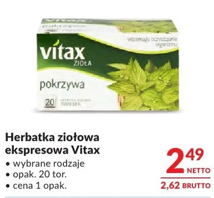 Herbatka ziołowa ekspresowa Vitax promocja w Makro