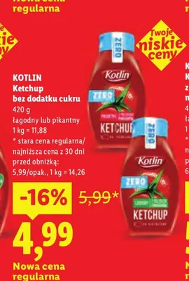 Ketchup bez dodatku cukru łagodny Kotlin promocja w Lidl