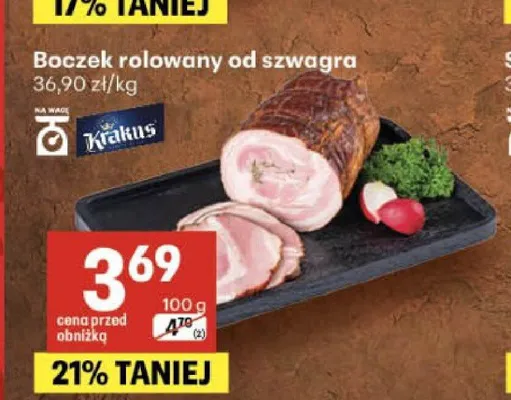 Boczek rolowany od szwagra Krakus promocja w Delikatesy Centrum