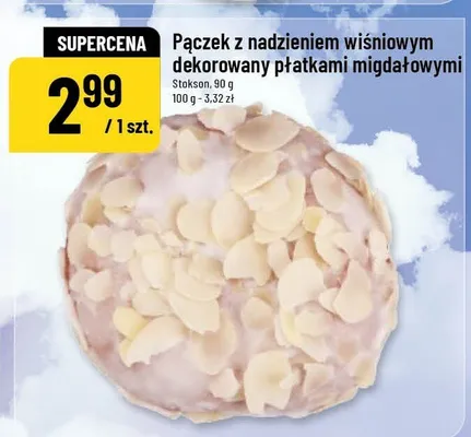 Pączek z nadzieniem wiśniowym dekorowany płatkami migdałowymi promocja w POLOmarket