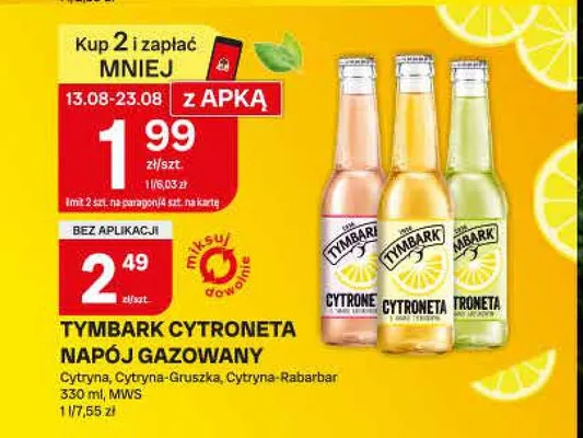 Napój gazowany Tymbark Cytroneta Cytryna-Gruszka promocja w Chorten