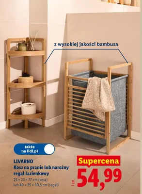Kosz na pranie z bambusa Livarno 23x23x77cm promocja w Lidl