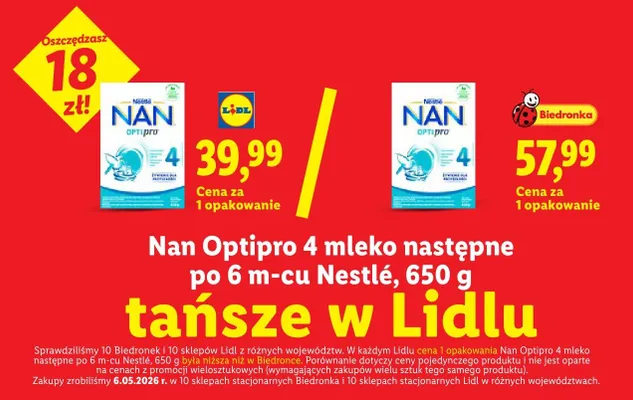 Mleko następne po 6m-cu Nan Optipro 4 Nestlé promocja w Lidl
