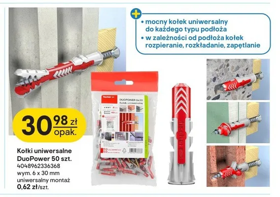 Kołki uniwersalne DuoPower Fischer 6x30 mm 50-pak promocja w Castorama