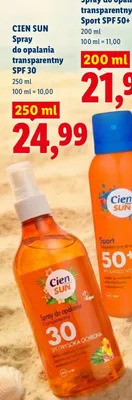 Spray do opalania transparentny Cien Sun SPF 30 promocja w Lidl