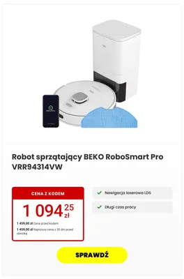 Robot sprzątający Beko RoboSmart Pro VRR94314VW promocja w Media Expert