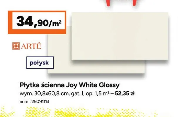 Płytka ścienna Joy White Glossy Arté promocja w Bricoman