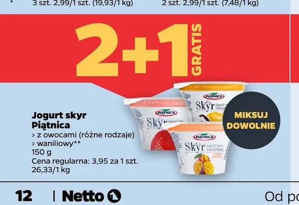 Jogurt skyr z owocami Piątnica promocja w Netto