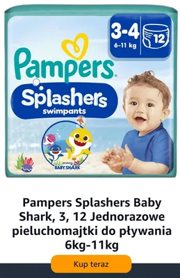 Pieluchomajtki do pływania Pampers Splashers Baby Shark 3 12-pak promocja w Amazon