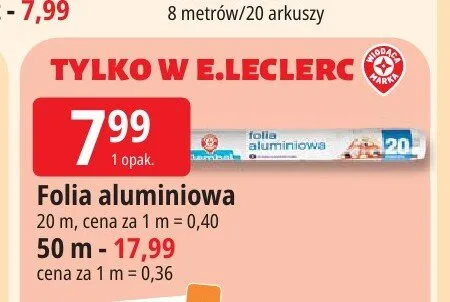 Folia aluminiowa 20 m promocja w Leclerc