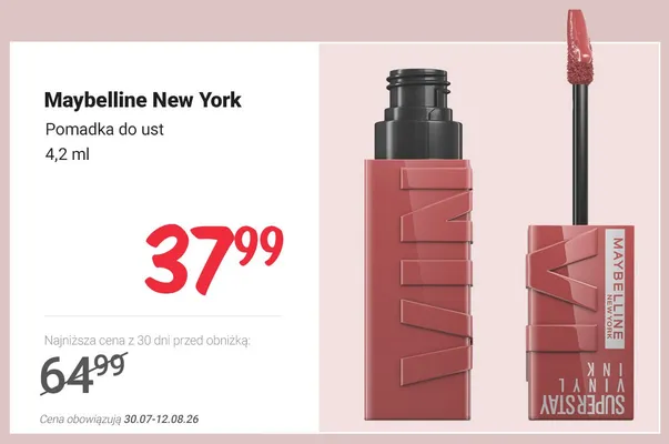 Pomadka do ust Maybelline New York Superstay Vinyl Ink promocja w Rossmann