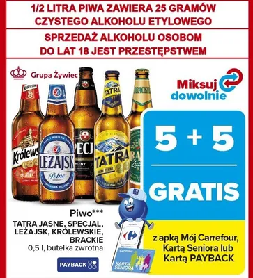 Piwo Tatra jasne, special, Lezajsk, Królewskie, Brackie promocja w Carrefour Market